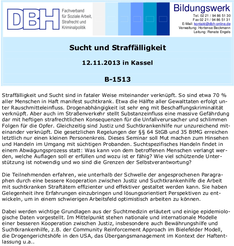 DBH-Seminar: Sucht und Straffälligkeit