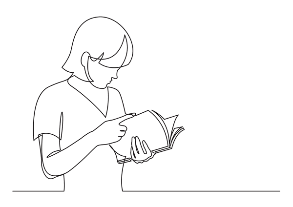 Die Konturen einer Person, die ein T-Shirt trägt und in einem Buch liest