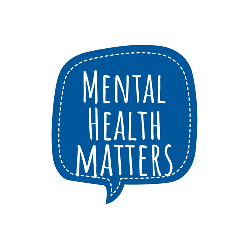 Eine blaue Sprechblase vor weißem Hintergrund mit weißem Schriftzug "MENTAL HEALTH MATTERS"