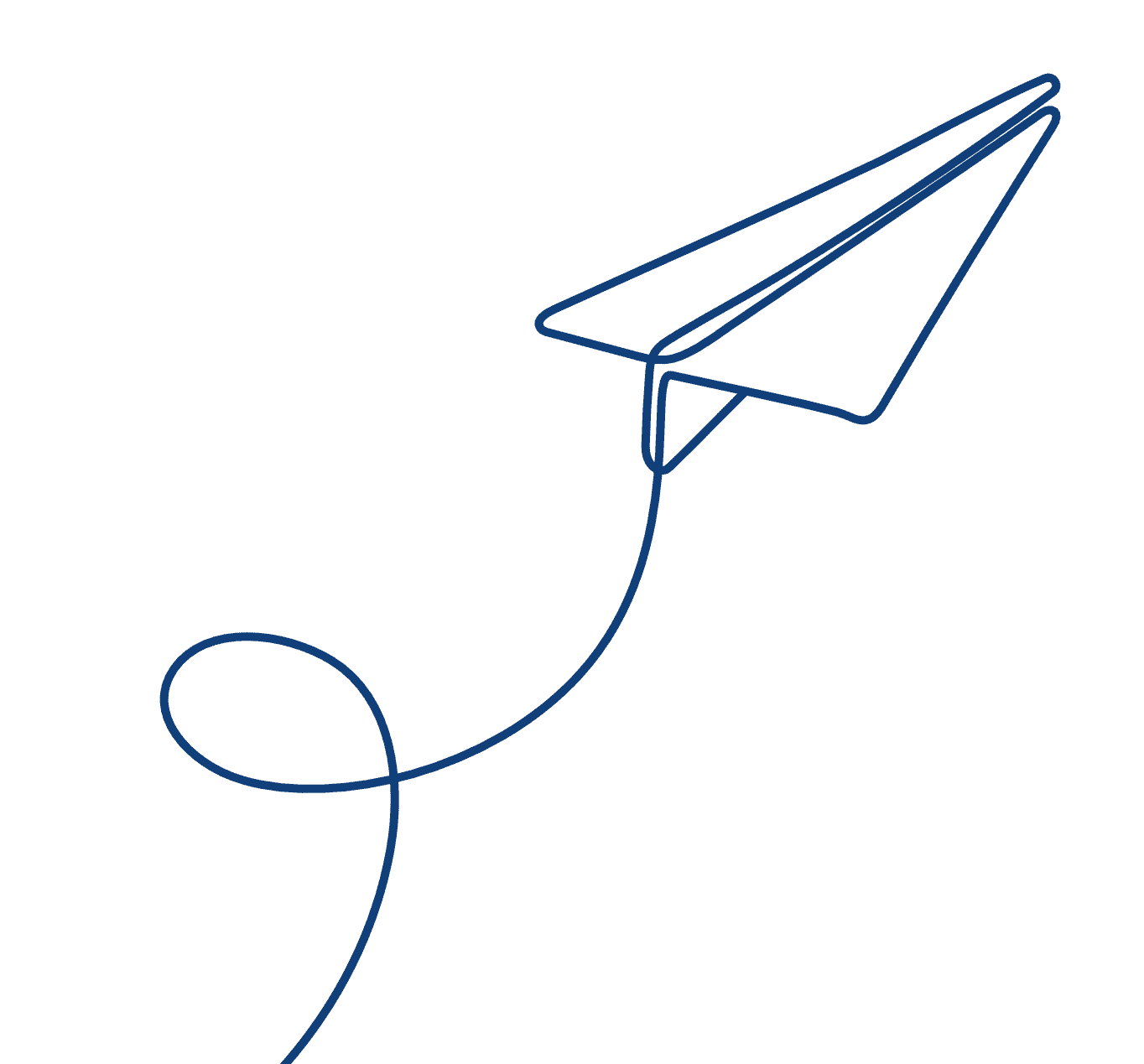 In blauen Linien Umrisse von einem Papierflieger vor einem transparenten Hintergrund