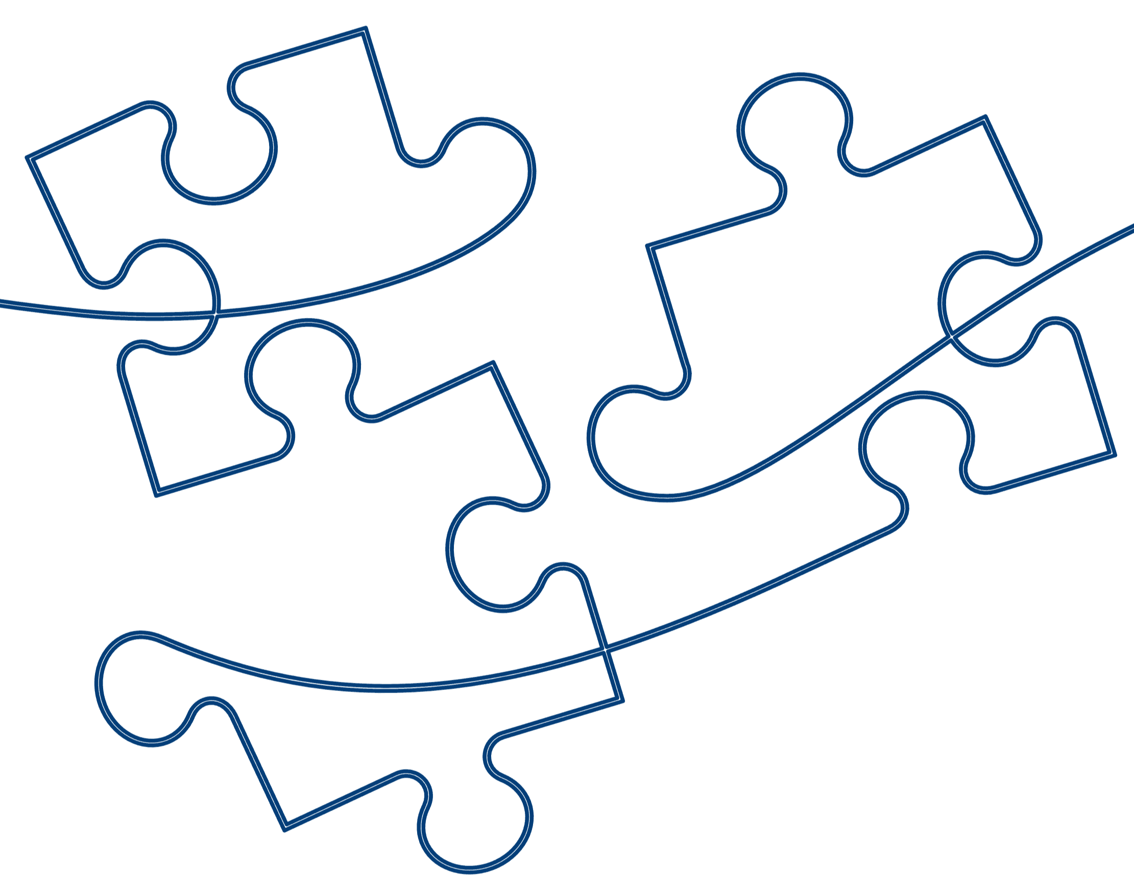 In blauen Linien Umrisse von einem Puzzle vor einem transparenten Hintergrund
