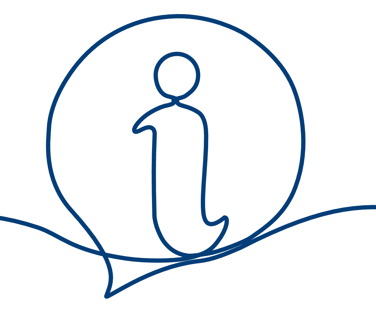 In blauen Linien Umrisse von einem "i" in einer Sprechblase vor einem transparenten Hintergrund