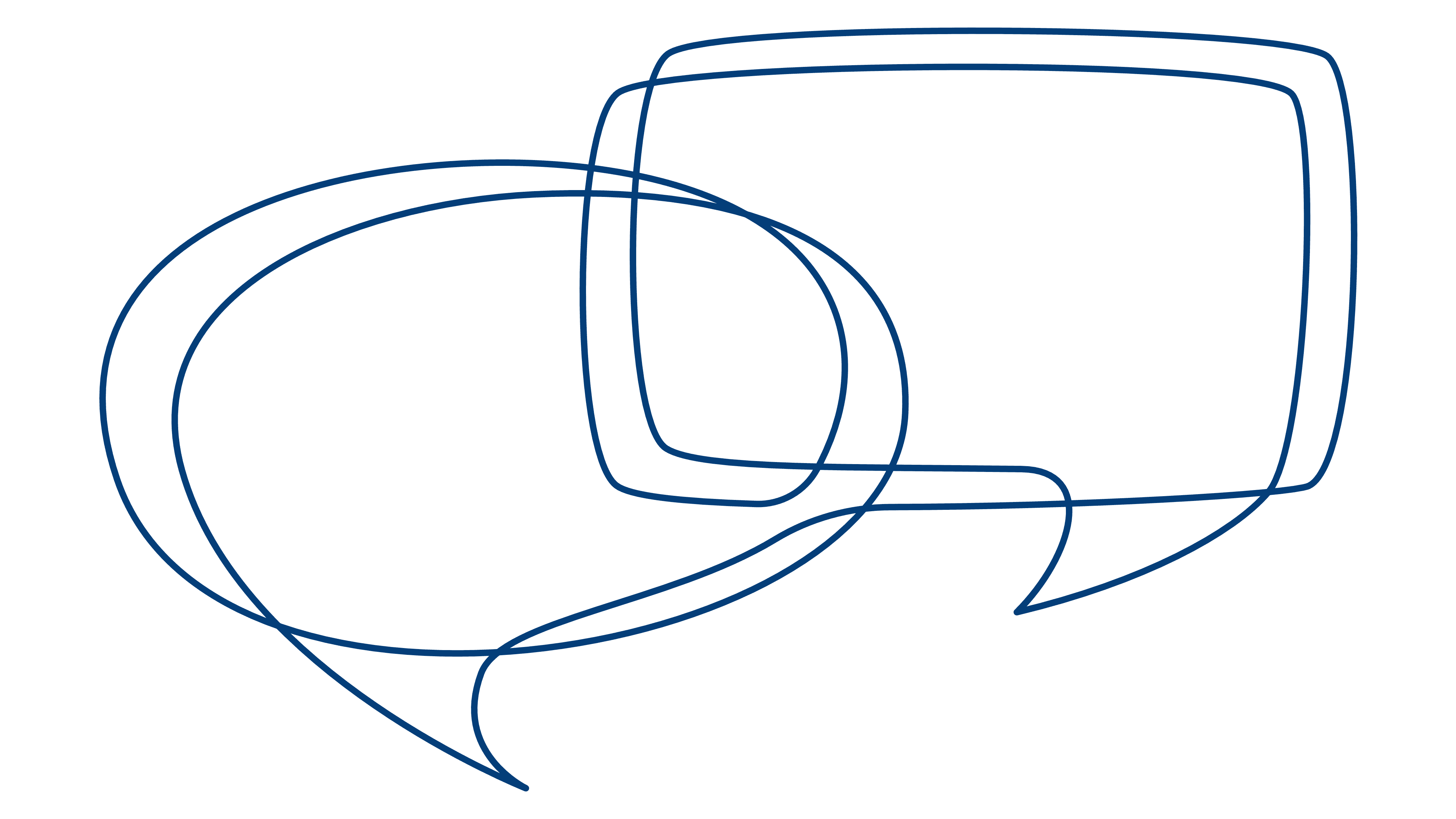 In blauen Linien Umrisse von zwei überkreuzten Sprechblasen vor einem transparenten Hintergrund